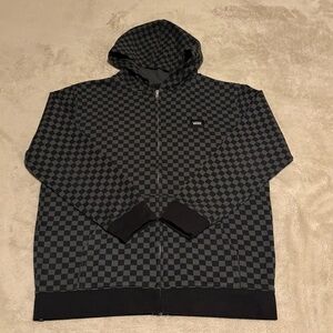 Vans Black & Charcoal Checkerboard Zip-Up Hoodie – Youth XL/Adult S